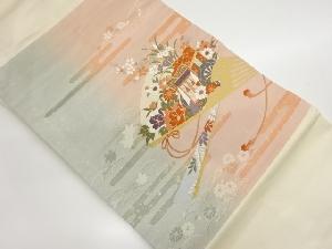 引箔花車に扇・ヱ霞模様織出し名古屋帯
